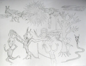 Rêve cruel, 2021, crayon et fusain sur papier, 50 x 65 cm