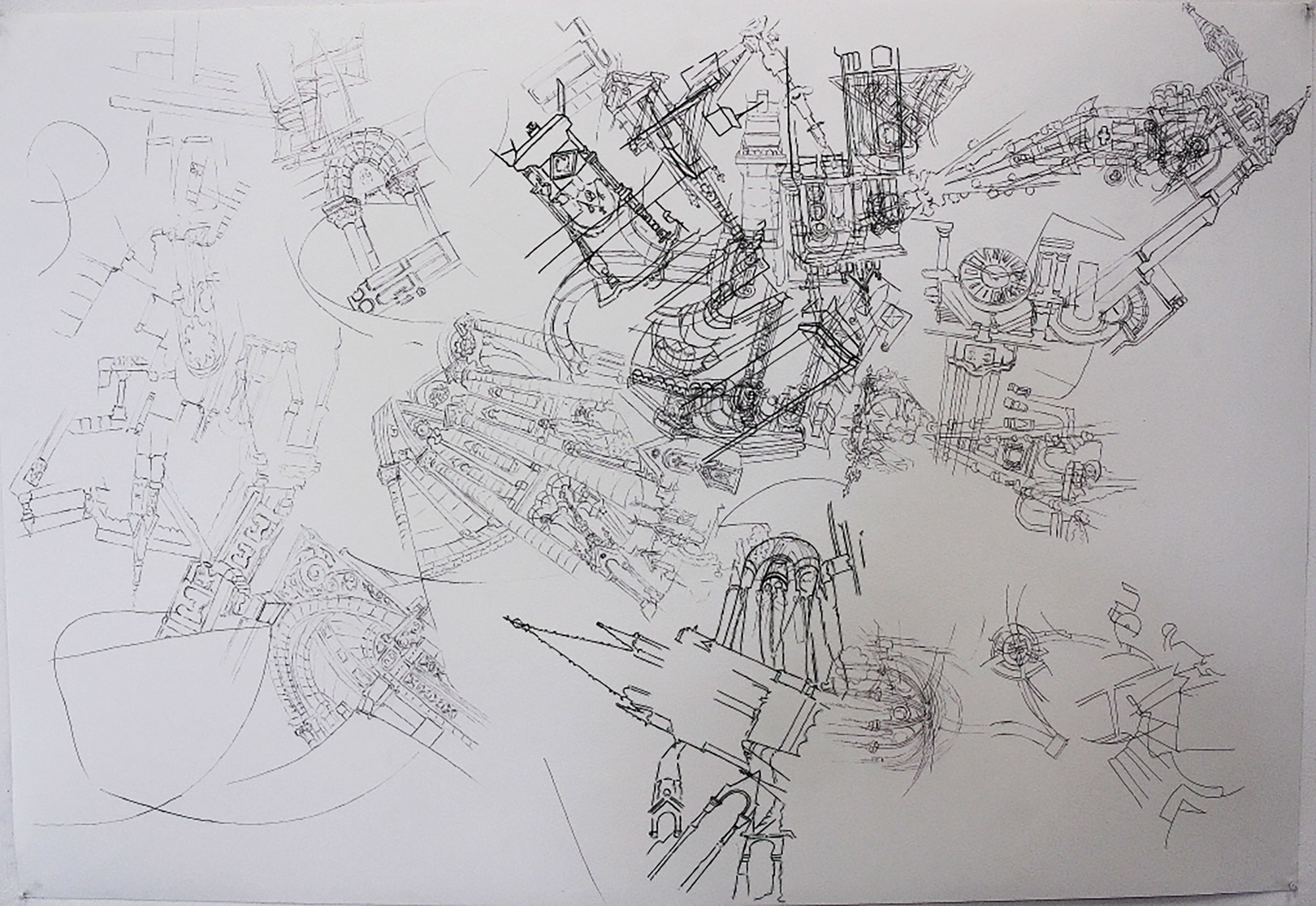 Déconstruction abstraite, 2018, crayon et encre noire sur papier, 100 x 75,9 cm