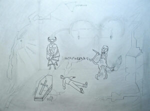 Le meurtre, 2021, crayon et encre sur papier, 49 x 36 cm