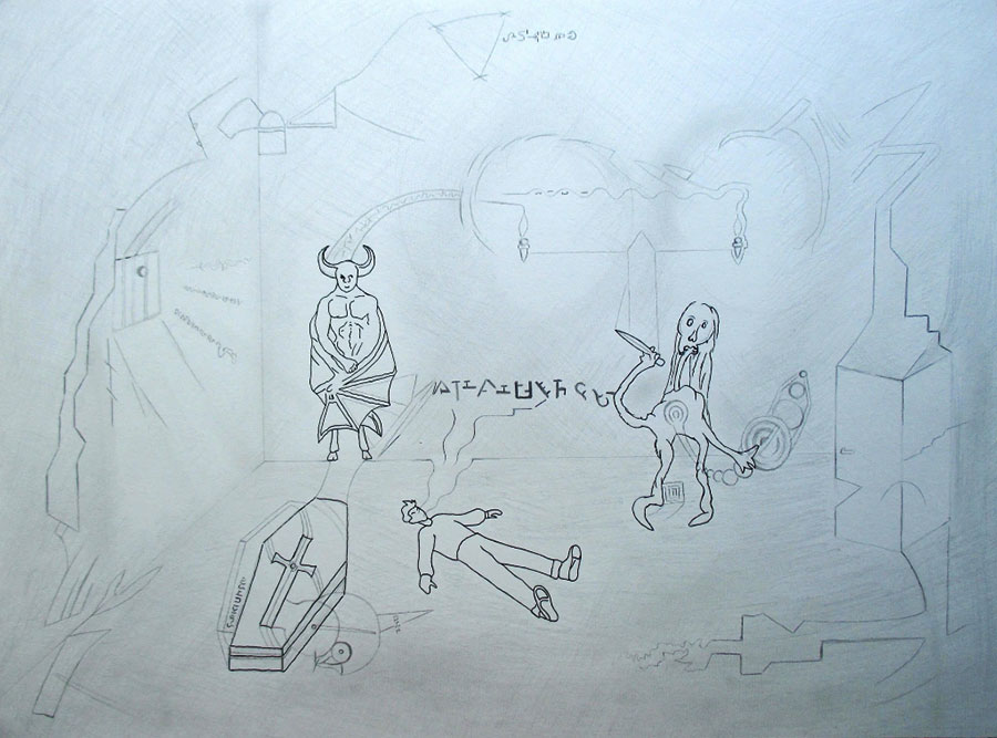 Le meurtre, 2021, crayon et encre sur papier, 49 x 36 cm
