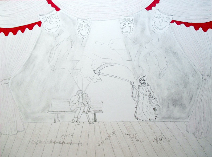 La mort des amoureux, 2021, crayon et feutre sur papier, 49 x 36 cm