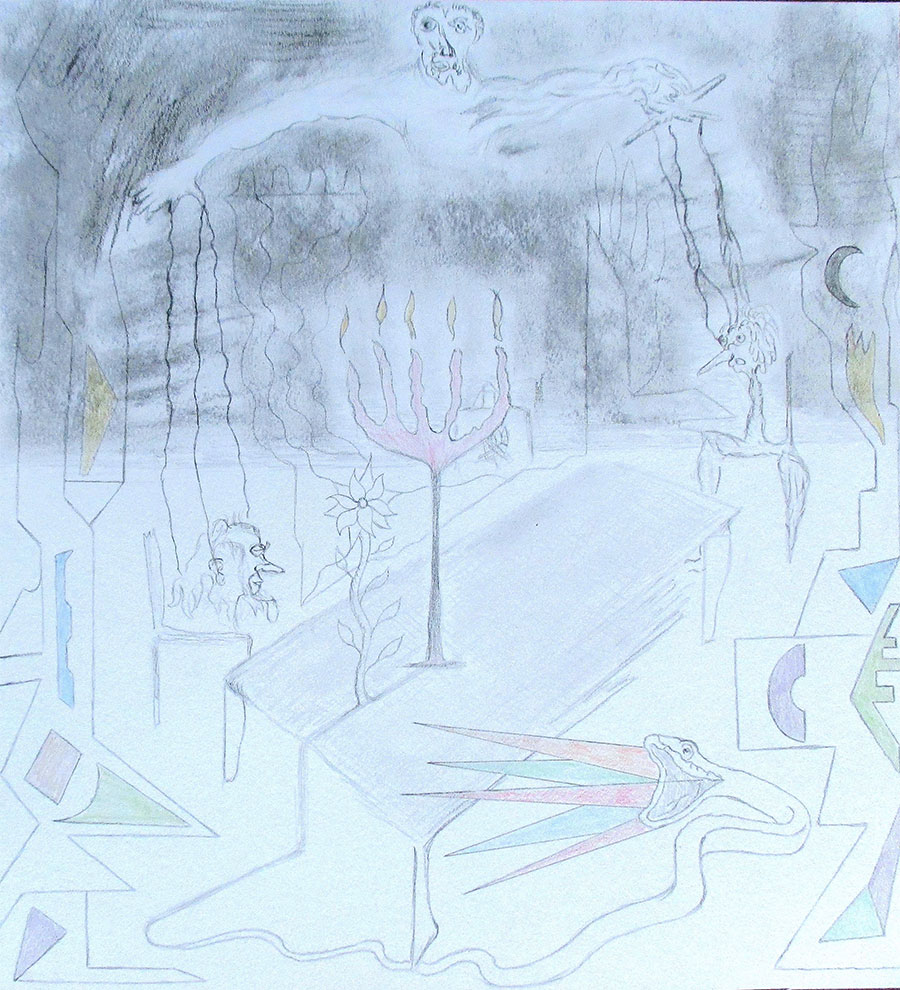 Le diner, 2021, crayon et fusain sur papier, 29,5 x 32 cm
