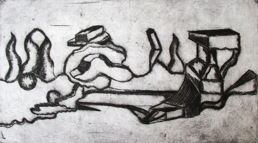 Paysage II, 2019, gravure à l’eau forte, 27 x 15 cm
