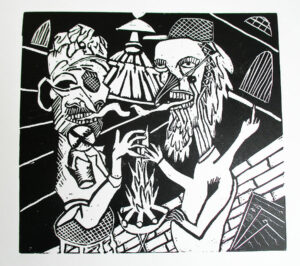 Le baiser mutilé, 2023, linogravure, 28,6 x 26,1 cm