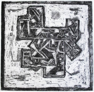 Formes Muséales I, 2018, gravure à l’aquatinte, 20,2 x 20,2 cm.
