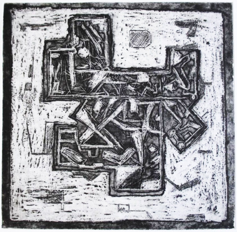 Formes Muséales I, 2018, gravure à l’aquatinte, 20,2 x 20,2 cm.