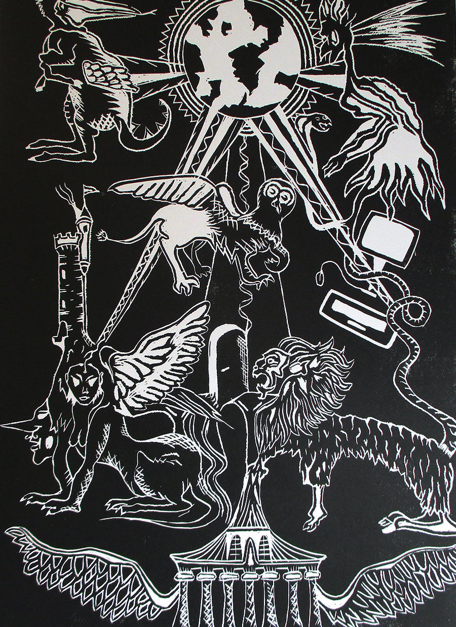 La porte de l’énigme, 2023, linogravure, 29,8 x 42,1 cm