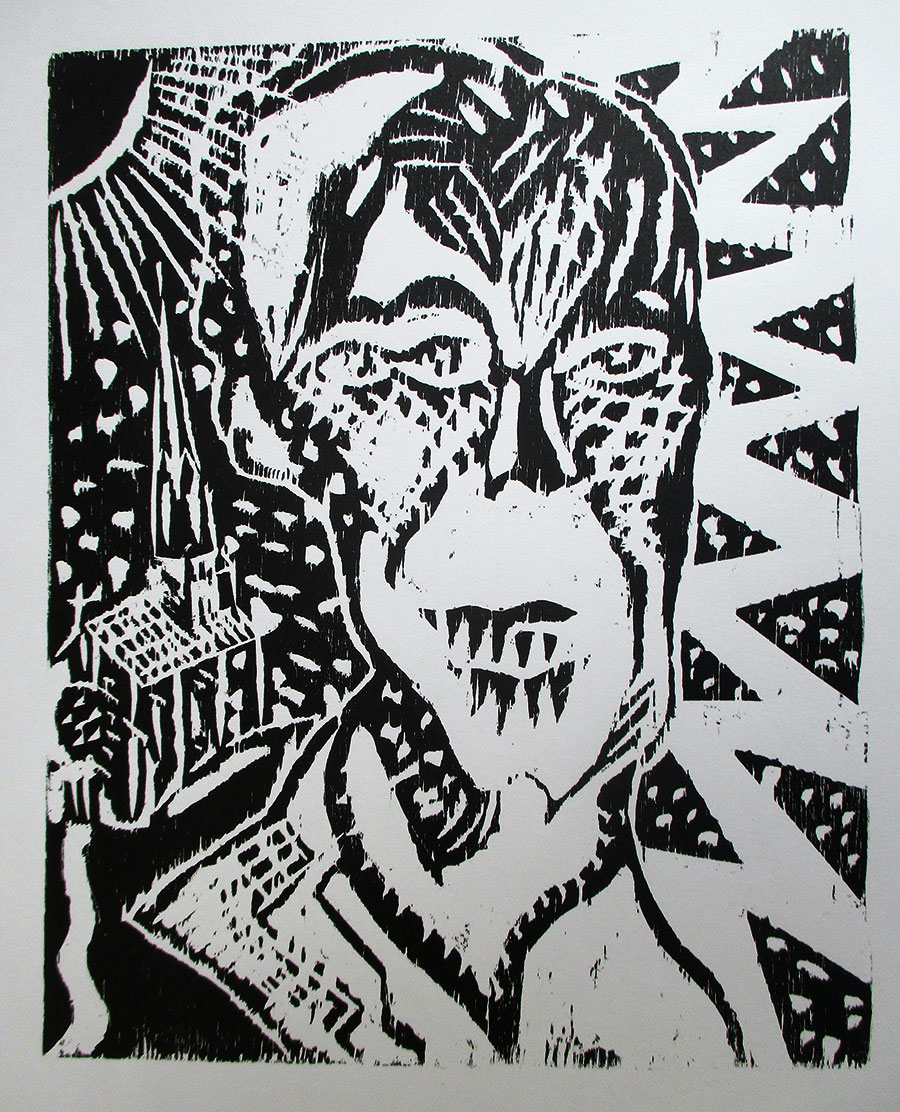 Illumination, 2023, gravure sur bois, 24,1 cm x 30,1 cm
