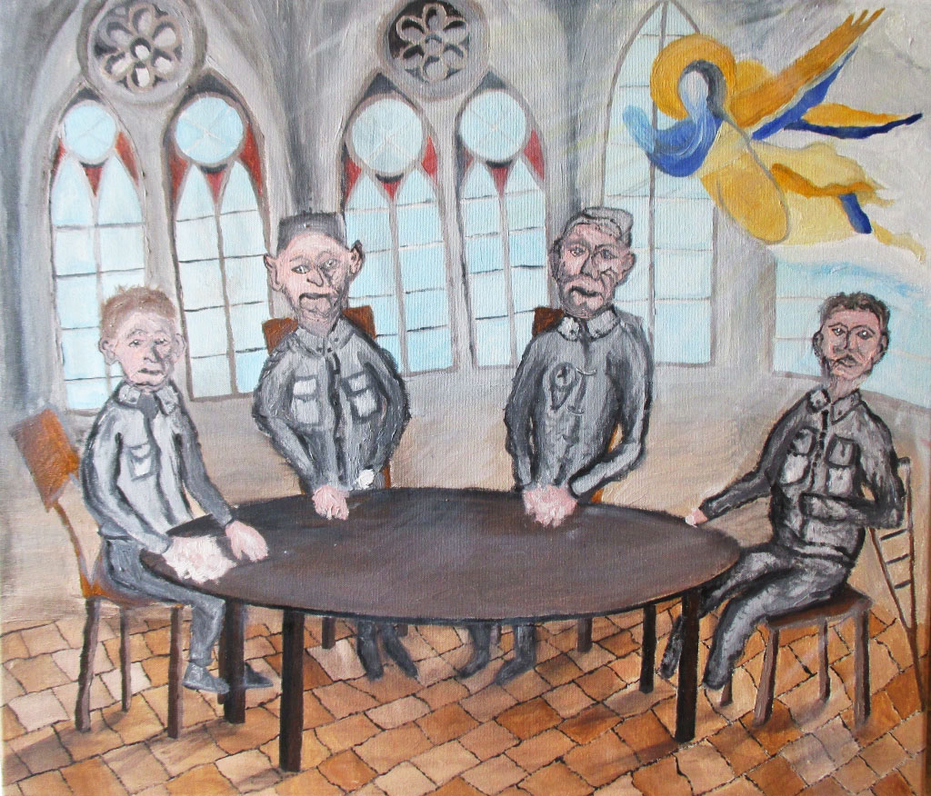 La réunion des gueules cassées, 2023, huile sur toile, 70 x 60 cm
