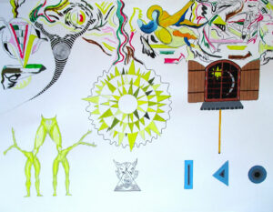 Les métamorphoses du passé, 2023, acrylique et encre sur papier, 50 x 65 cm