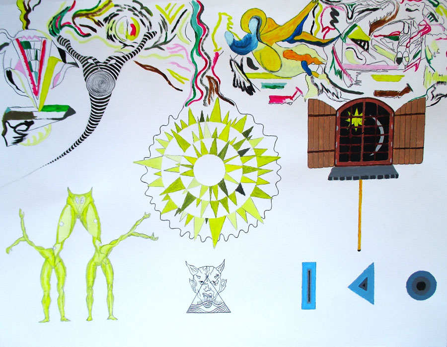 Les métamorphoses du passé, 2023, acrylique et encre sur papier, 50 x 65 cm