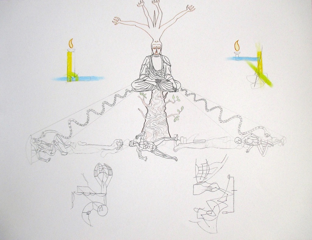 La méditation de Bouddha, 2021, crayon et pastel sur papier, 50 x 65 cm.