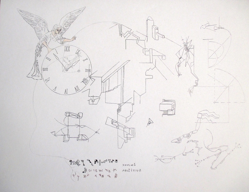 Les refrains abstraits du temps, 2021, crayon et encre sur papier, 50 x 65 cm.
