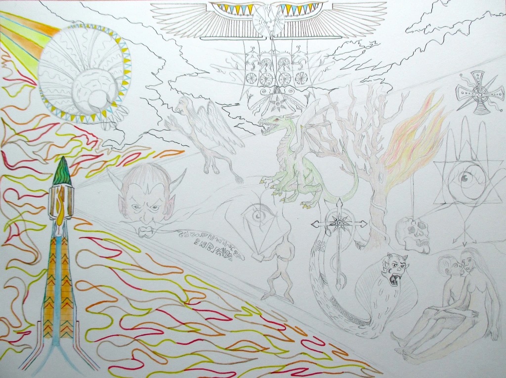 Tunnel de lumière, 2022, crayon, feutre et aquarelle sur papier, 48,1 x 36 cm.
