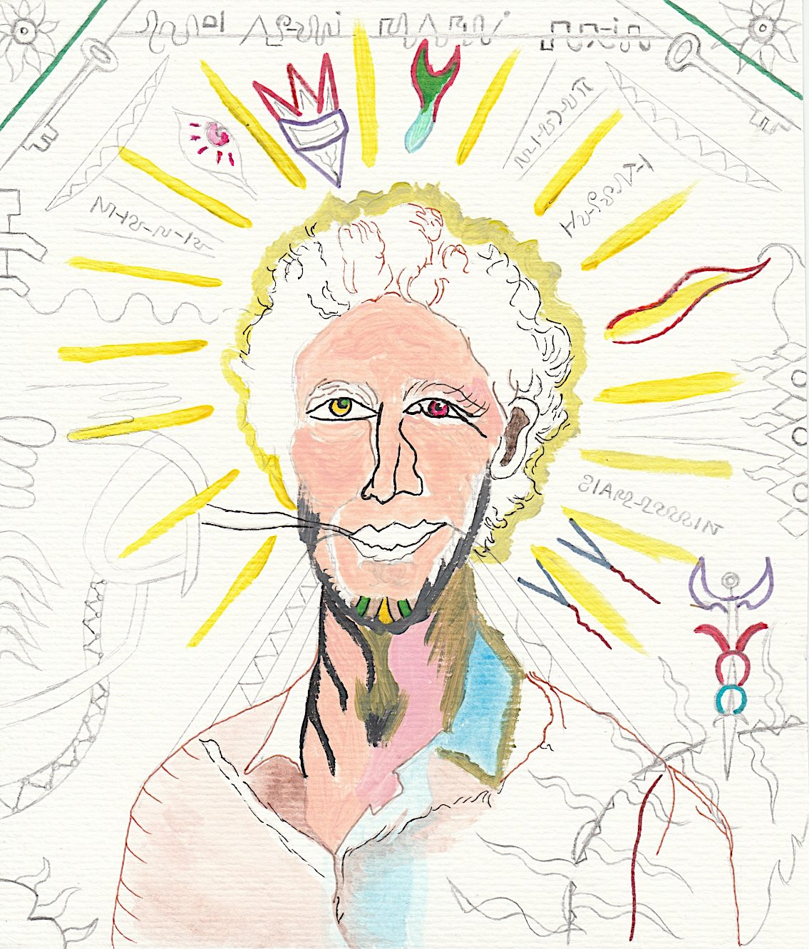 Symbole II, 2022, crayon, feutre, encre, et acrylique sur papier, 22,7 x 19,4 cm.
