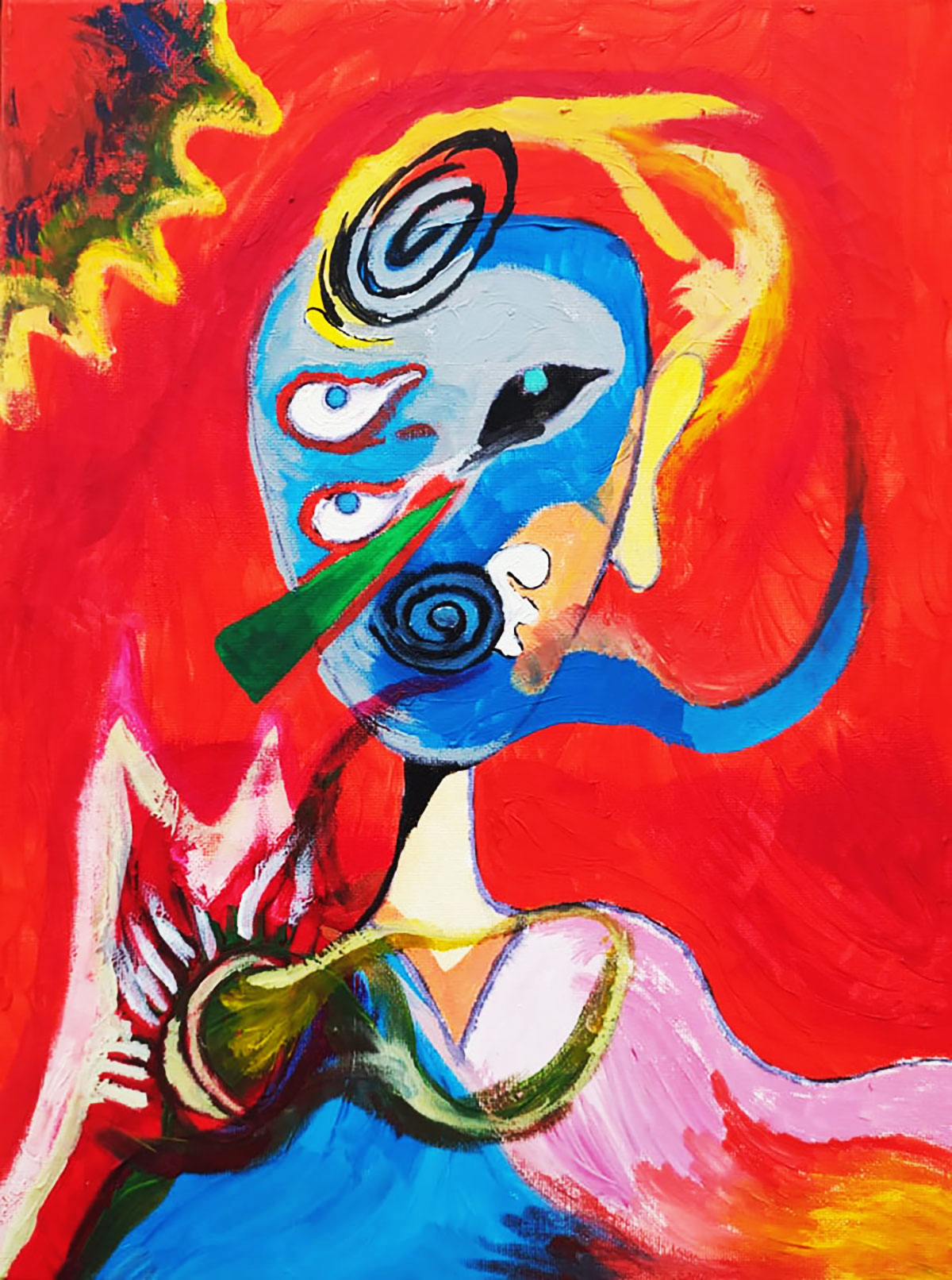 Portrait, 2021, gouache et acrylique sur toile, 30 x 40 cm.