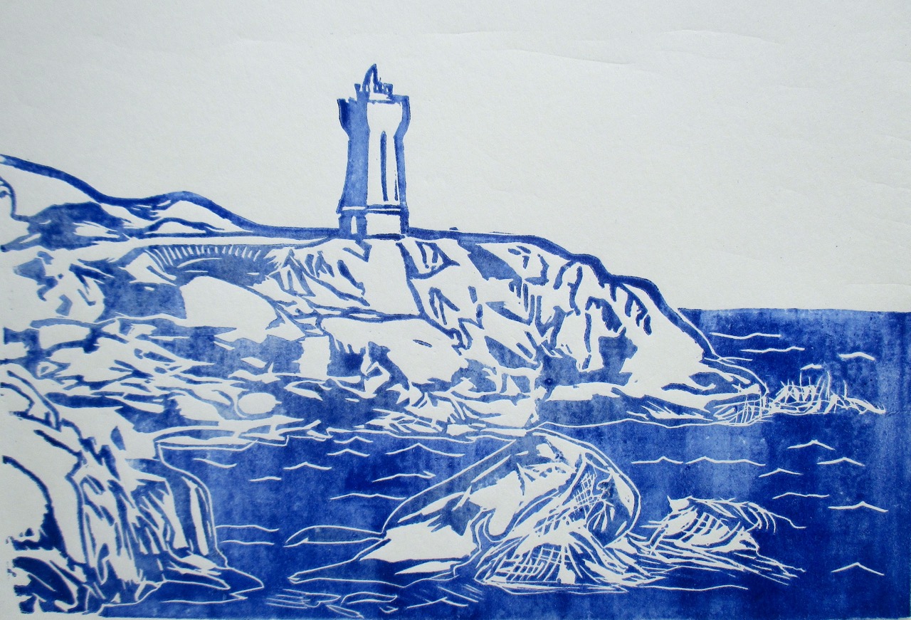 Paysage de Bretagne II, 2024, linogravure, 18 x 28,6 cm.