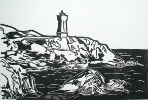 PAYSAGE DE BRETAGNE, 2024, LINOGRAVURE, 18 x 28,6 CM.