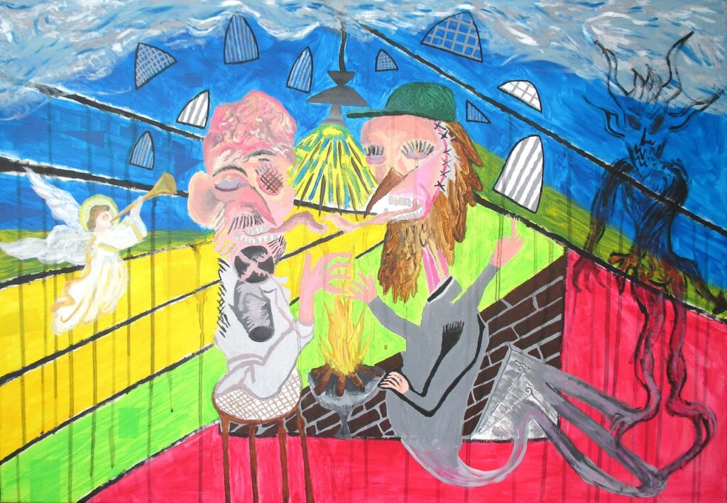 Le baiser mutilé, 2025, acrylique sur toile, 116 x 81 cm.