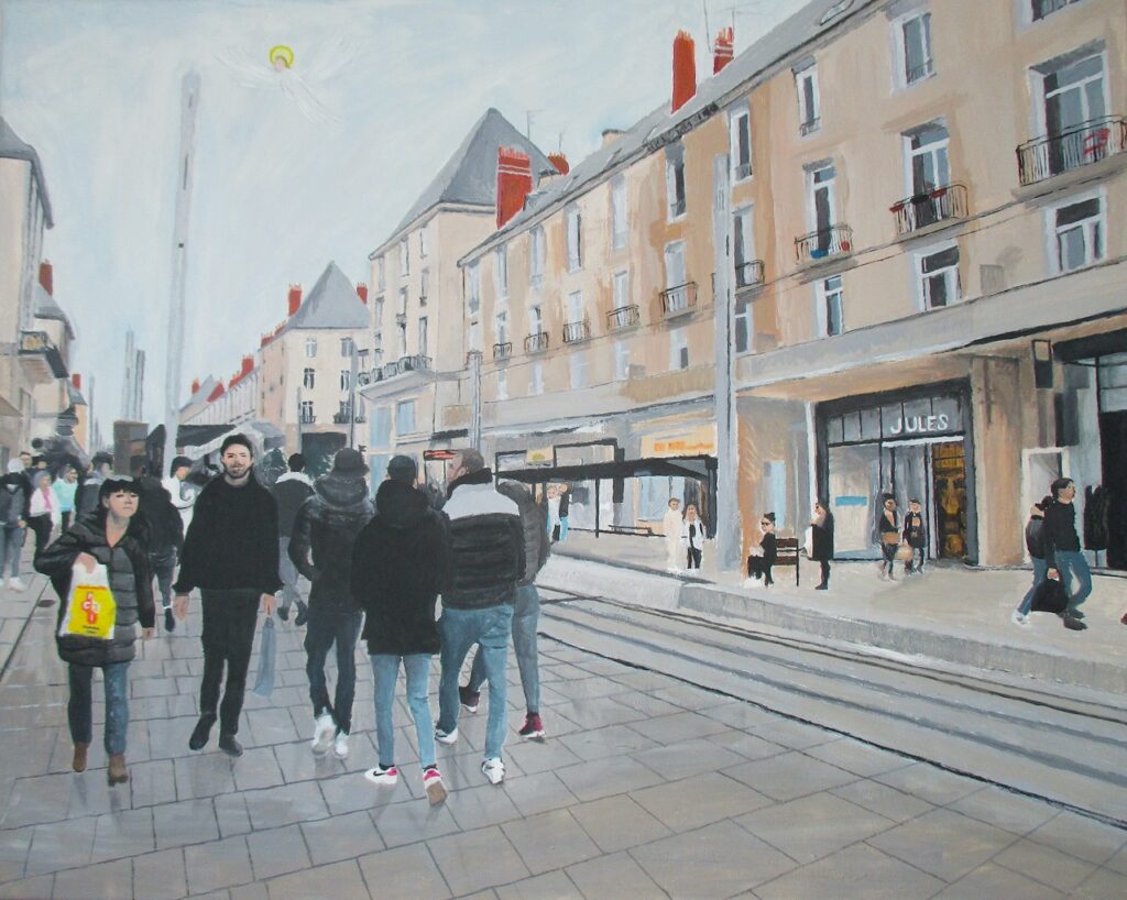 Tours, rue Nationale, 2025, acrylique sur toile, 80 x 100 cm.