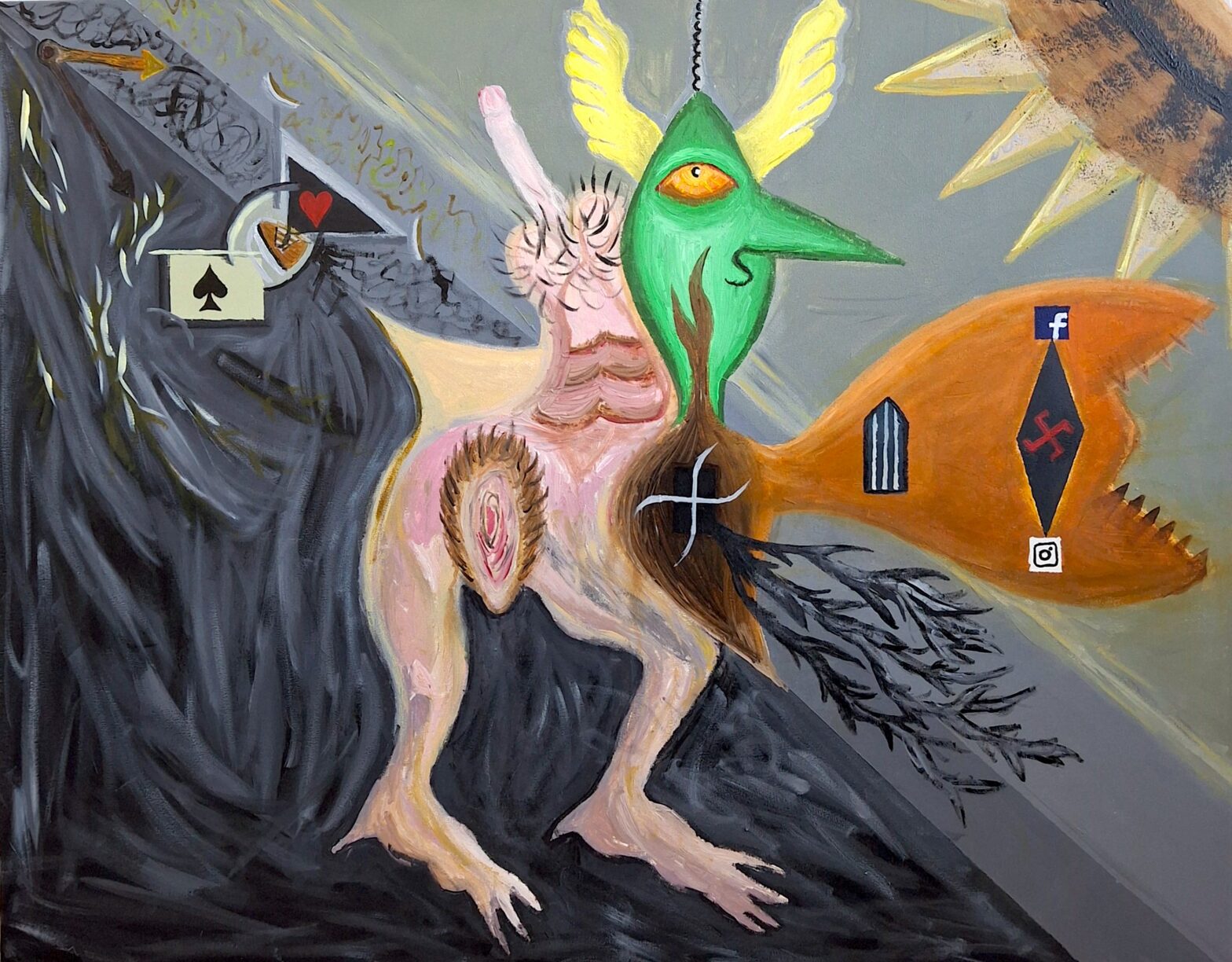 La décadence, 2025, acrylique sur toile, 92 x 73 cm.