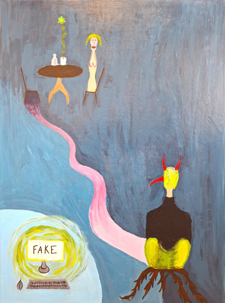 Faux, 2025, acrylique sur toile, 60 x 80 cm.