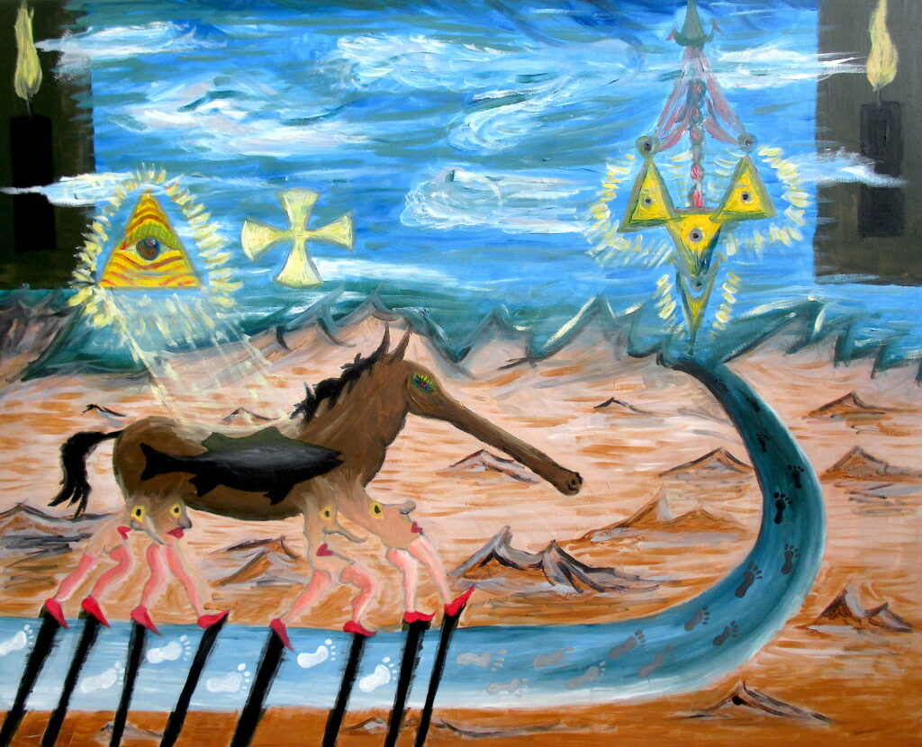 Le chemin désertique, 2026, huile sur bois, 75 x 60 cm.