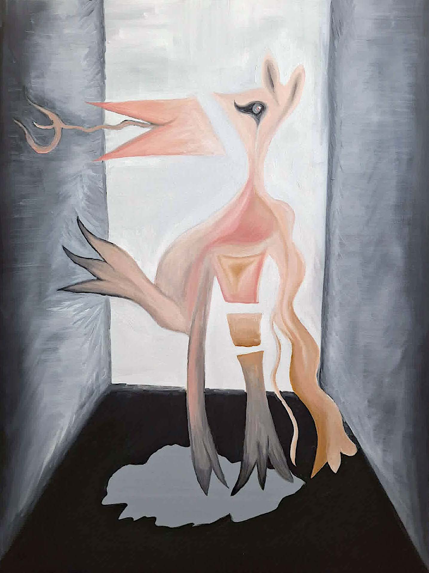 Créature délirante, 2026, huile sur toile, 60 x 80 cm.